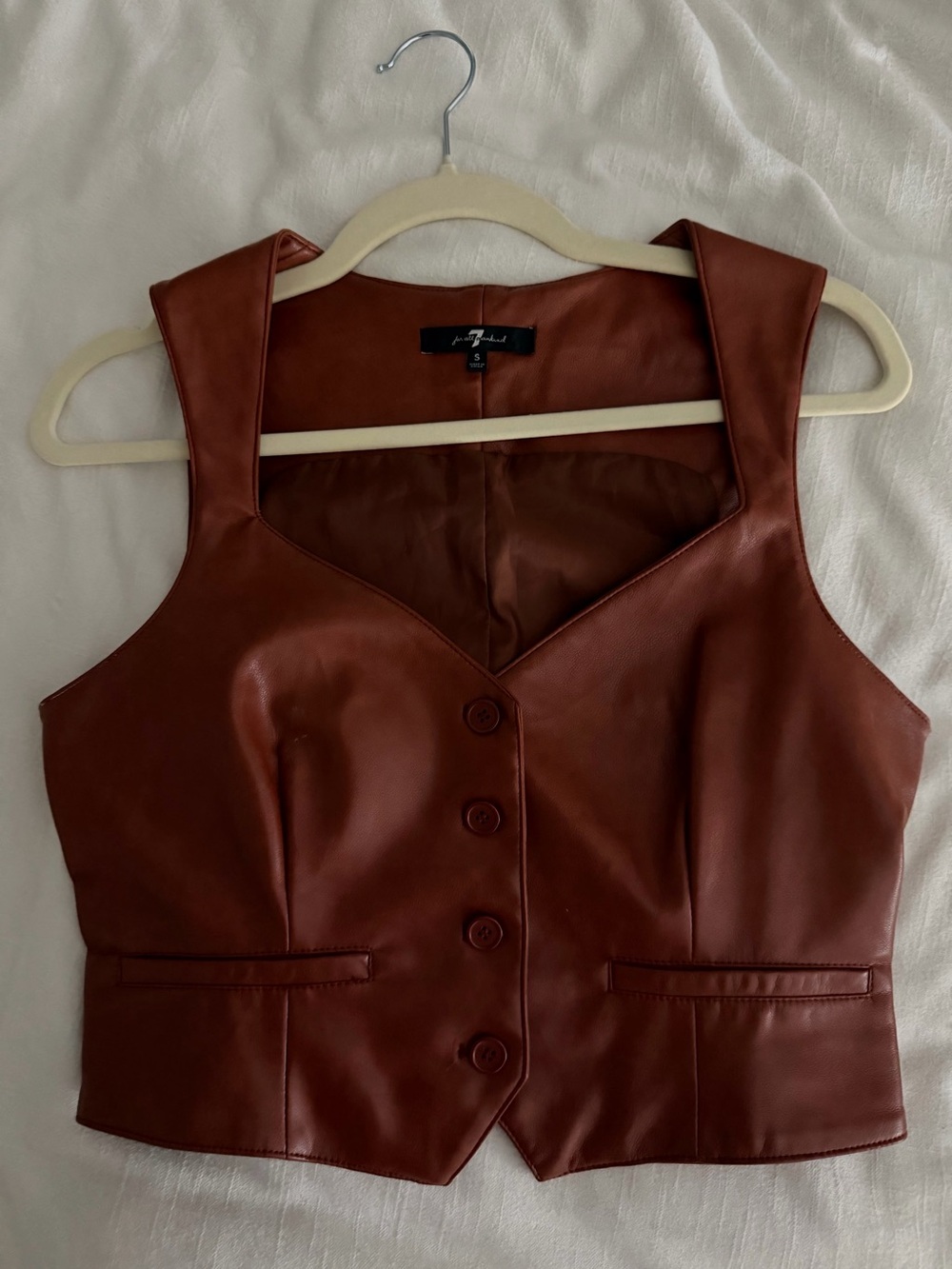 7 For All Mankind Brown Faux Leather Button Front Vest